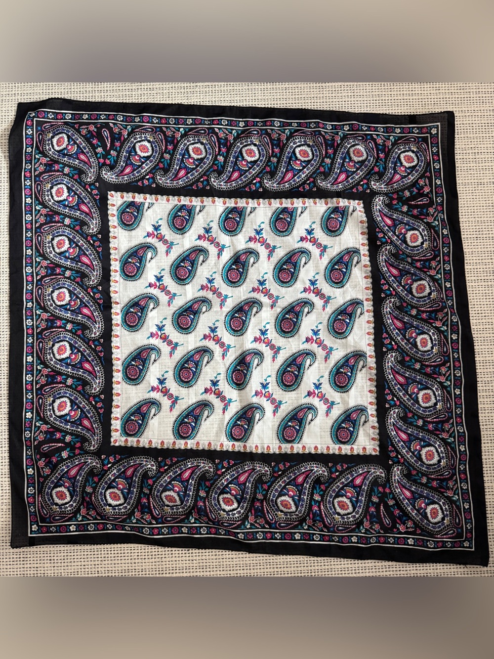 Vintage Paisley Floral Black Square Scarf